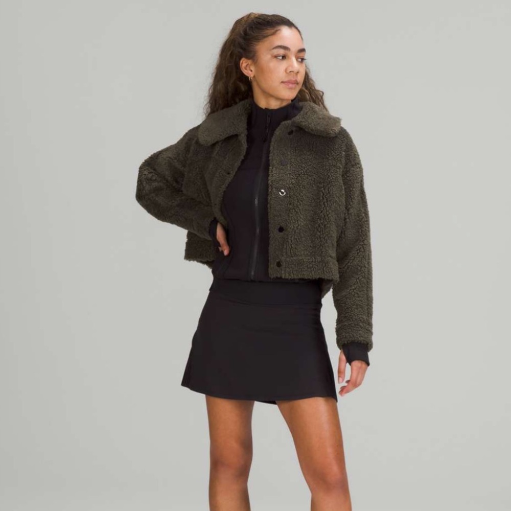 Lululemon Textured Fleece Button Jacket Dark Olive size 8